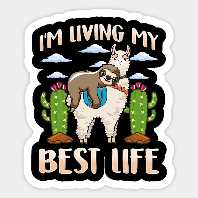 Cute Sloth & Llama Living My Best Life Sleepy Lazy Sticker by theperfectpresents